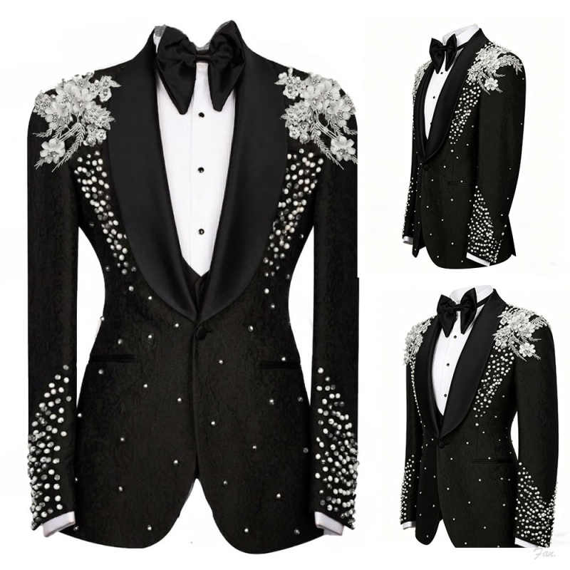 Men'S Formal Dinner Wear - Terno masculino com cristais brilhantes, lapela