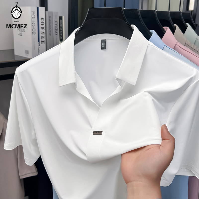 Men Formal Wear Summer - Camisa Masculina com Lapela Lisa e