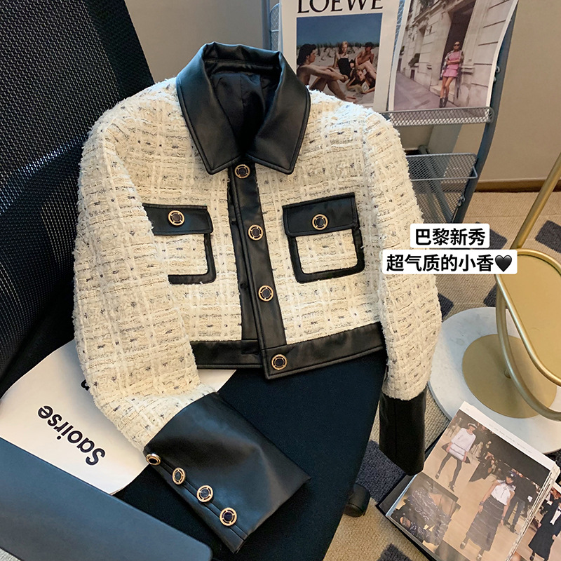 Wool Suit Jacket - Contraste costura tweed vento perfumado terno