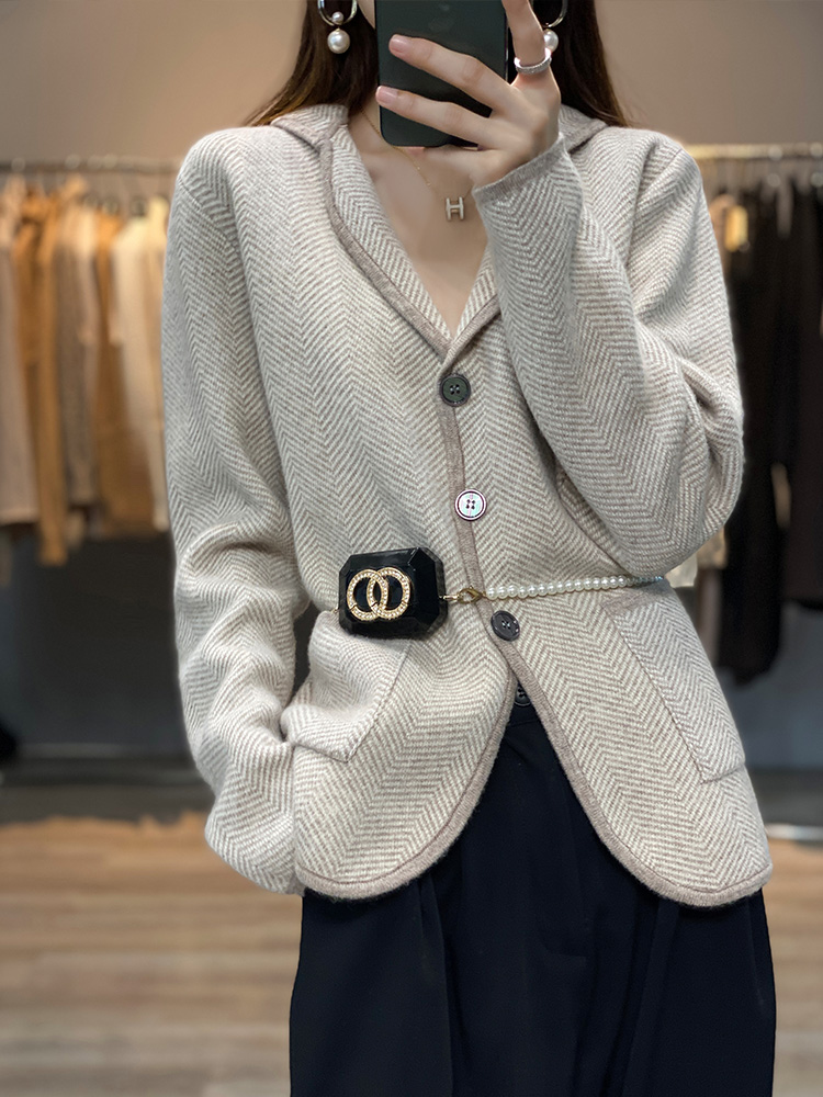 Wool Suit Jacket - Outono inverno feminino puro cashmere lã