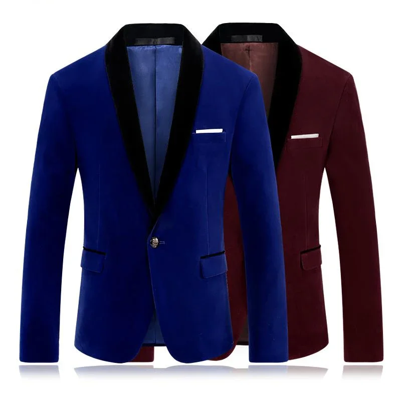 Wool Suit Jacket - Ternos de veludo masculino com lapela