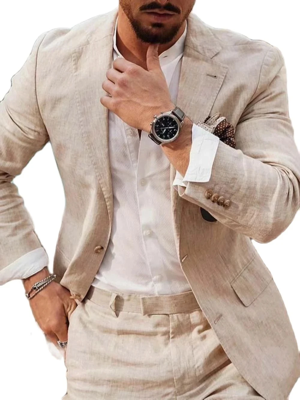 Ternos de Linho Masculinos par - Men'S Formal Beach Wear avaliação e preço