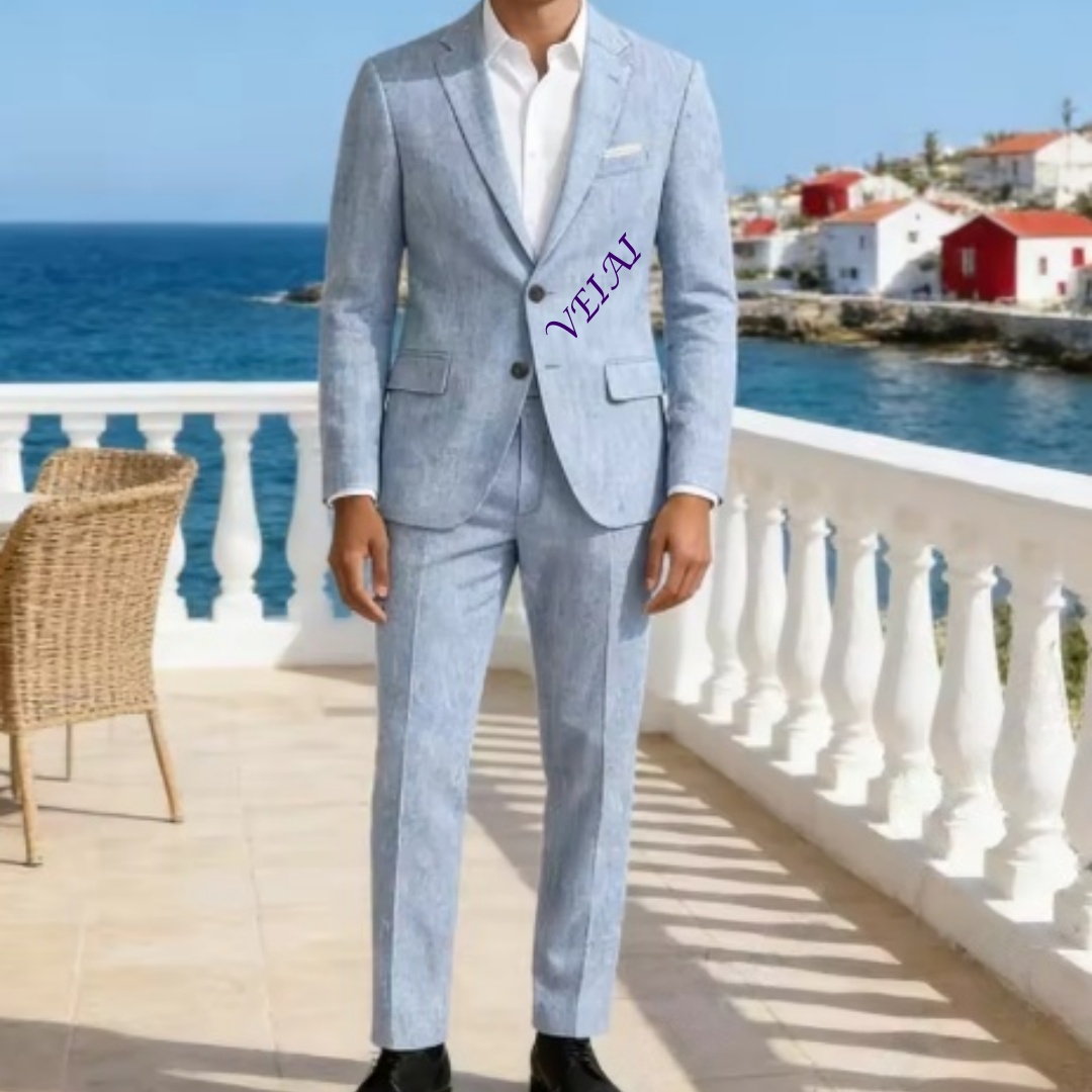 Conjunto de Terno Slim Fit Azu - Men'S Formal Beach Wear avaliação e preço