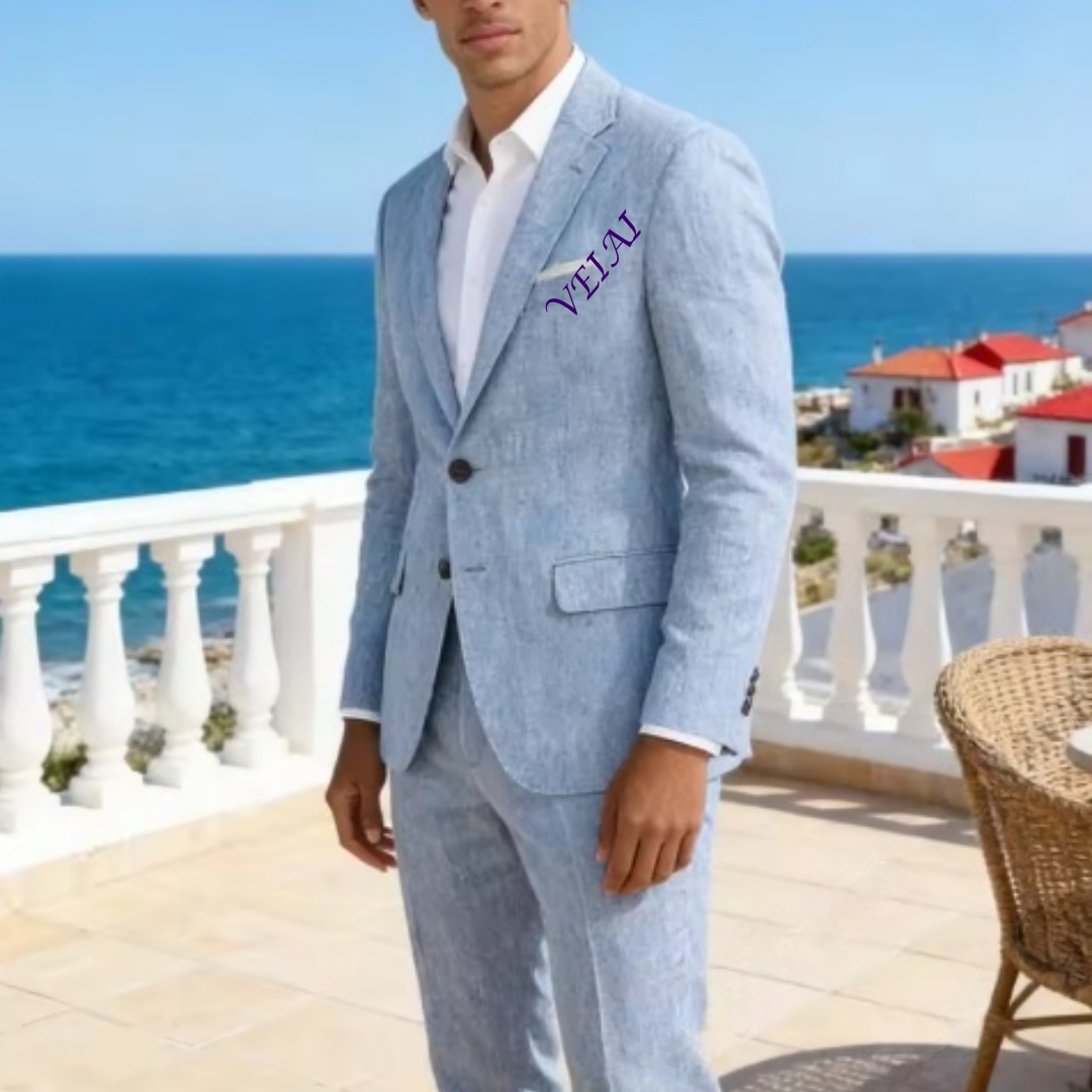 Conjunto de Terno Slim Fit Azu - Men'S Formal Beach Wear avaliação e preço