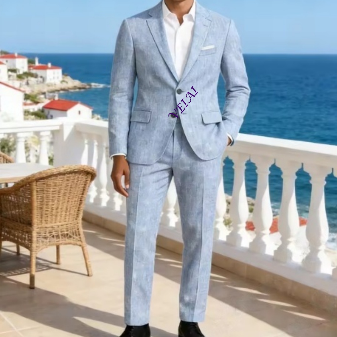 Conjunto de Terno Slim Fit Azu - Men'S Formal Beach Wear avaliação e preço