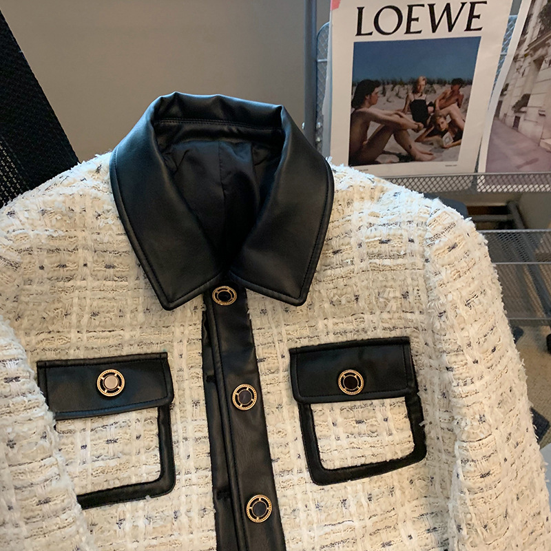 Contraste costura tweed vento  - Wool Suit Jacket avaliação e preço